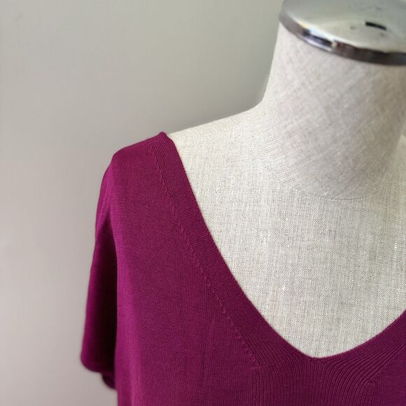 New York & Company Women's Oversize Silk Blend Pullover Vneck Sweater Magenta XS - Picture 9 of 15